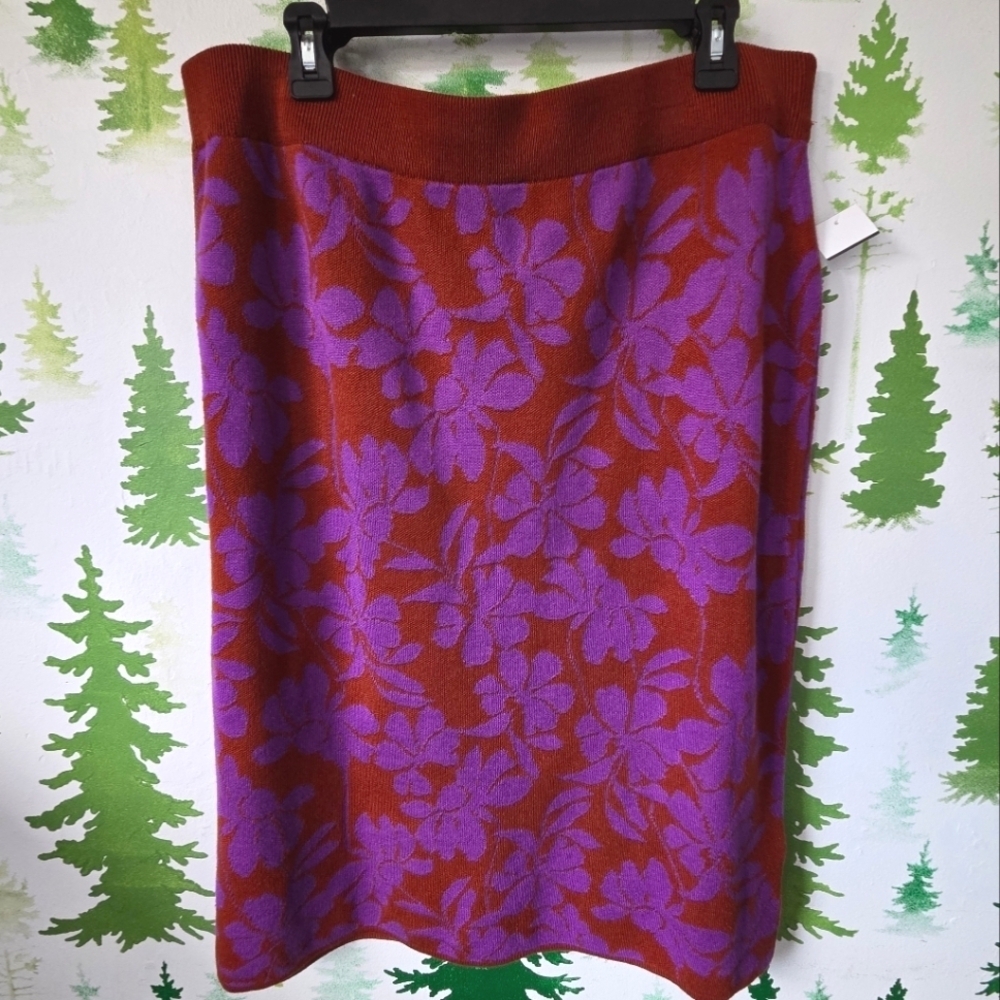 Floral Purple and Red Mid Rise Sweater Skirt